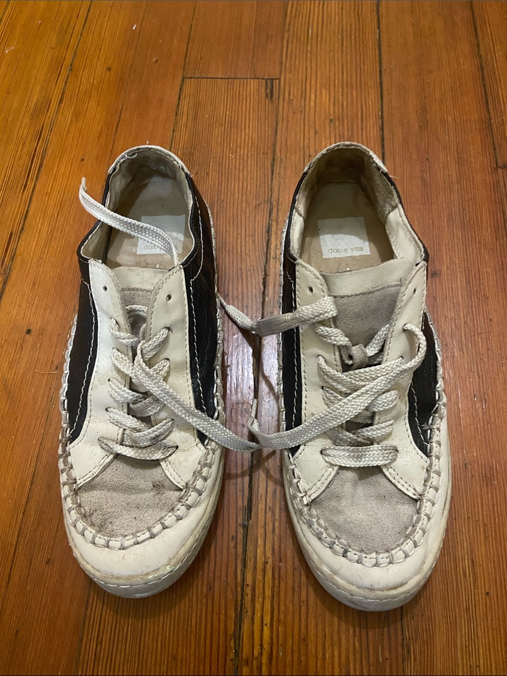 Dolce Vita Cream and Black Lace-Up Athletic Sneakers